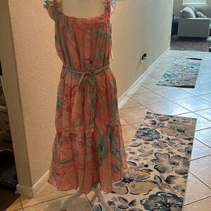 St. Roche Women's 8 Rowena Flutter Sleeve Dress Pink Blue Marbled Ruffle New